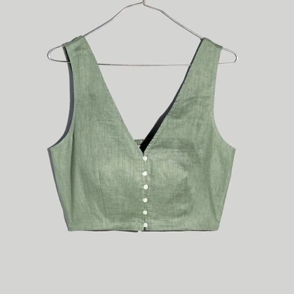 Madewell Gwen Supercrop Linen Tank in Trellis Green size 6 - Picture 3 of 13